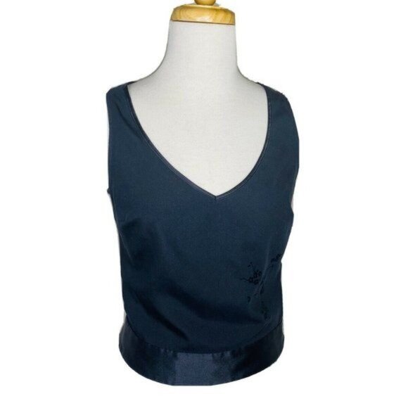 Guess Tops - Guess Y2K Top Vintage 90s Sleeveless V-Neck Velvet Textured Flowers Black Top S